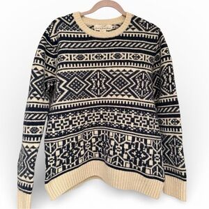 H&M LOGG Wool Blend Blue and Cream Knit Sweater - Size L